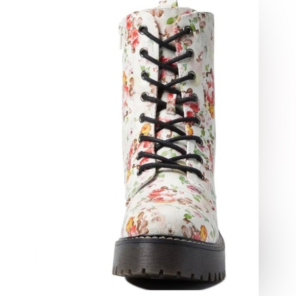 Unionbay White floral print rugged lug sole lace up combat moto boots size 10 - Picture 3 of 11